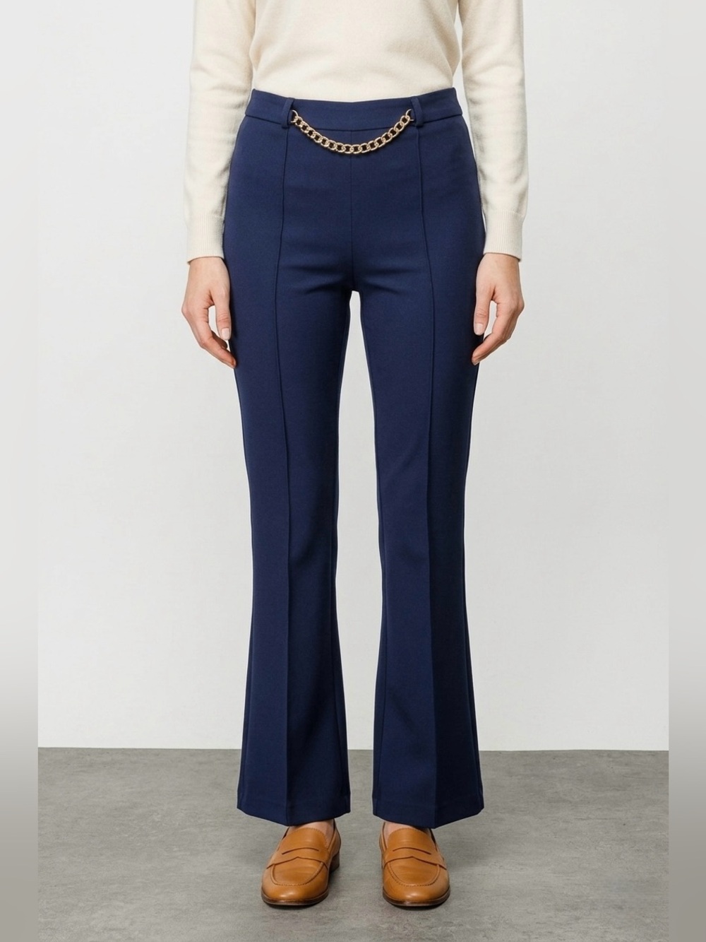 NYCC Navy Chain-Detail Flare Pants